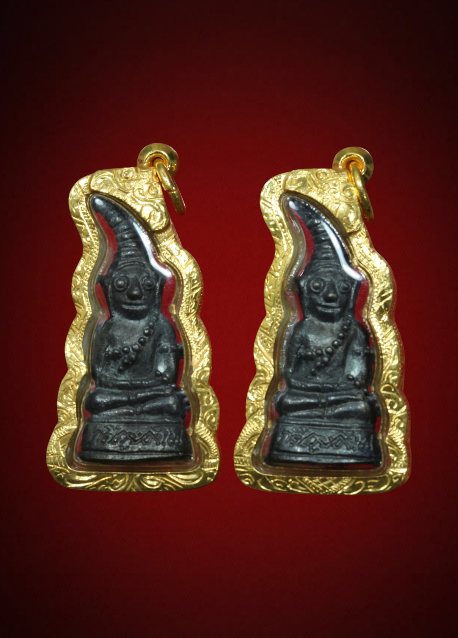2 องค์ (เลี่ยมกรอบอิตาลี่สั่่งทำ) พระกริ่งภูเขาไฟ หลวงพ่อเที่ยง วัดพระพุทธบาทเขากระโดง เนื้อโลหะผสม จ.บุรีรัมย์ 2536